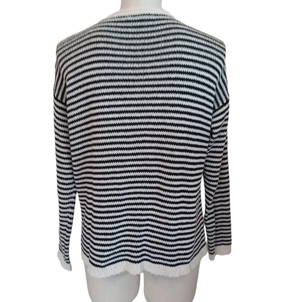Eileen Fisher Sweater Black White Stripes Size Petite Medium‎